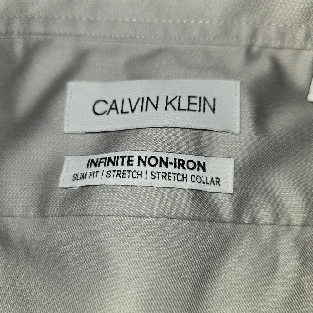 Calvin Klein Gray Inifinite Non Iron Slim Fit Stretch Mens Shirt 16 1/2 34/35 LG